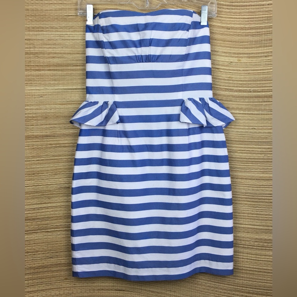 Lilly Pulitzer Maybell Peplum Ruffled Blue Striped Strapless  Dress Size 4 - Picture 4 of 12